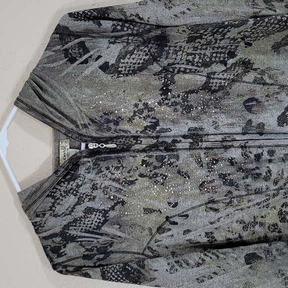 One World 1X hoodie full zip green and brown sweatshirt rivets XL - Picture 3 of 9